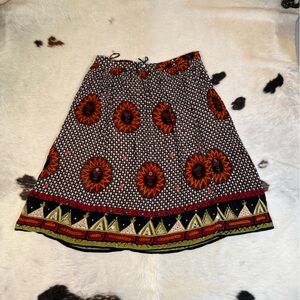 Vintage Boho Sun Print Maxi Skirt Adjustable Waist Festival One Size S–XXL